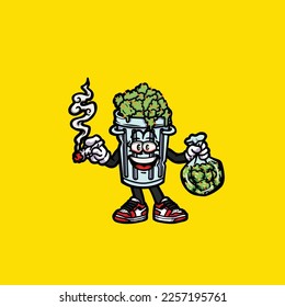 trash nug vector smoking joint hold nug weed cartoon