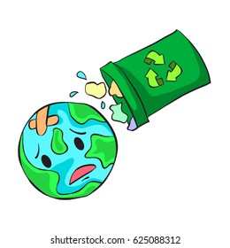 Trash on world doodle style vector illustration