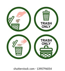 Trash Only No Recycling Hand Throw Garbage Icon Sign