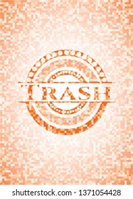 Trash orange mosaic emblem with background