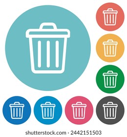Trash outline flat white icons on round color backgrounds