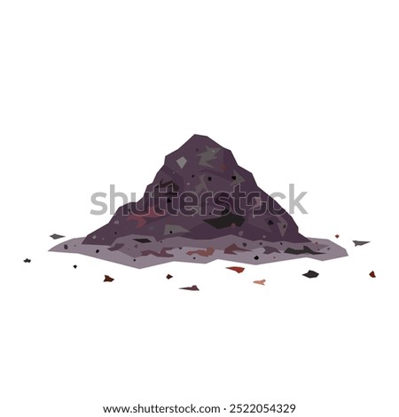 Trash pile. Heap of garbage, soil, compost or dirt. Vector illustration isolated on a white background in cartoon style. Environmental concept.