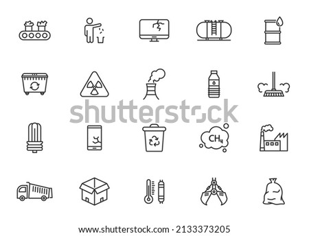 Trash plastic line icon bag. Paper can vector bottle outline icon. Waste bin rubbish cardboard container ecology symbol