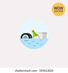 Trash Polluting Waters Vector Icon