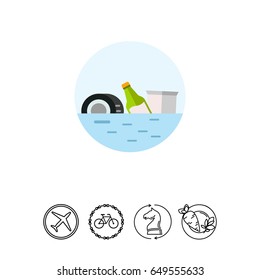 Trash Polluting Waters Vector Icon