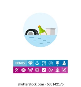 Trash Polluting Waters Vector Icon