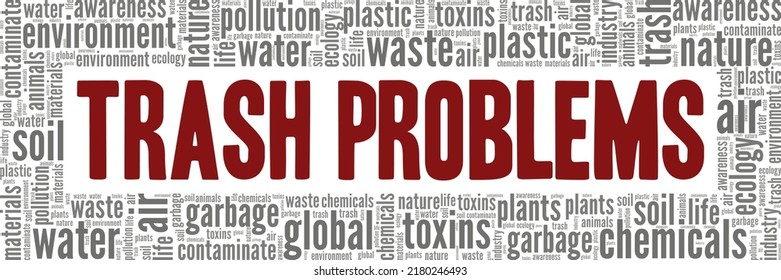 Trash Problems word cloud conceptual design isolated on white background.