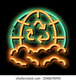 Trash Recycle Planet Earth neon light sign vector. Glowing bright icon transparent symbol illustration