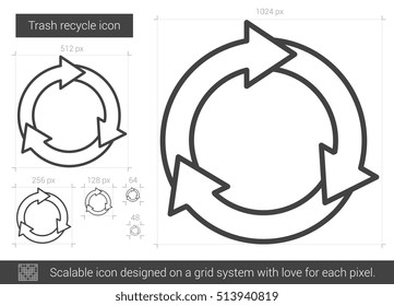 Trash recycle vector line icon isolated on white background. Trash recycle line icon for infographic, website or app. Scalable icon designed on a grid system.