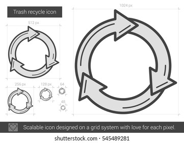 Trash recycle vector line icon isolated on white background. Trash recycle line icon for infographic, website or app. Scalable icon designed on a grid system.