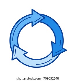 Icono de línea vectorial de reciclaje de la basura aislado en fondo blanco. Icono de línea de reciclaje de basura para infografía, sitio web o aplicación. Icono azul diseñado en un sistema de cuadrícula.