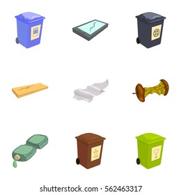 Trash for recycling icons set. Cartoon illustration of 9 trash for recycling vector icons for web