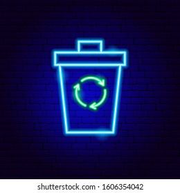 Trash Recycling Neon Sign. Vector Illustration of Ecology Promotion.