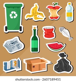 Trash and Recycling Sticker Set - Waste Management Icons