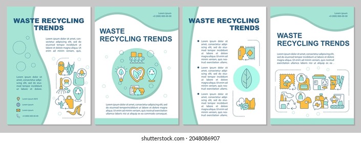 Trash recycling trends brochure template. Waste management process. Flyer, booklet, leaflet print, cover design with linear icons. Vector layouts for presentation, annual reports, advertisement pages