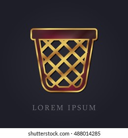 Trash Red Ruby with Golden Frame Precious Jewellery Icon / Logo Design