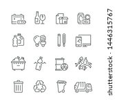 Trash related icons: thin vector icon set, black and white kit