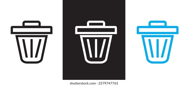 Trash or Rubbish bin icon on white background. Waste icon set in flate style. Delete symbol in Silhouette Style. Delete icon,  vector illustration.

