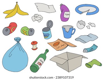 Trash set graphic color sketch isolated illustration vector