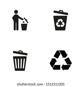 símbolo de icono de conjunto de basura vector, en fondo blanco