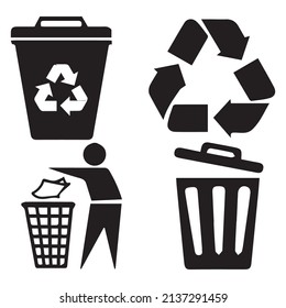 trash set icon symbol vector.on white background.