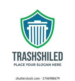Trash shield vector logo template. This design use protection symbol. Suitable for environment business.