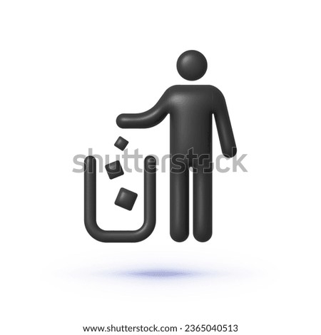 Trash sign 3d on white background. Tidy man symbol, do not litter icon, keep clean, dispose of carefully and thoughtfully symbol. Vector icon illustration