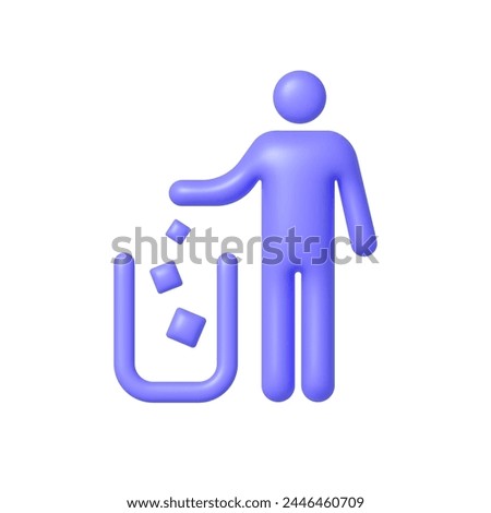 Trash sign 3d on white background. Tidy man symbol, do not litter icon, keep clean, dispose of carefully and thoughtfully symbol. Vector icon illustration