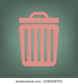 Trash sign illustration. Apricot Icon with Brick Red parquet floor graphic pattern on a Ebony background. Feldgrau. Green. Illustration.