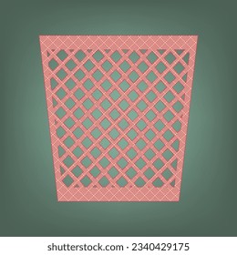 Trash sign illustration. Apricot Icon with Brick Red parquet floor graphic pattern on a Ebony background. Feldgrau. Green. Illustration.