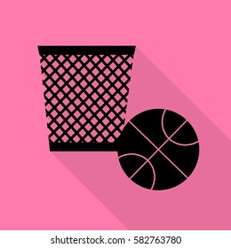Trash sign illustration. Black icon with flat style shadow path on pink background.