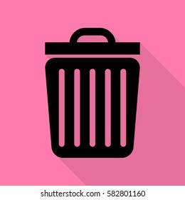 Trash sign illustration. Black icon with flat style shadow path on pink background.