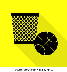 Trash sign illustration. Black icon with flat style shadow path on yellow background.