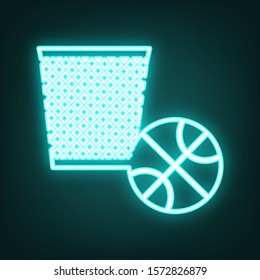 Trash sign illustration. Cyan neon icon in the dark. Bluring. Luminescence. Illustration.