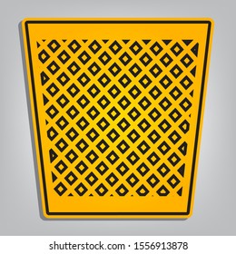 Trash sign illustration. Flat orange icon with overlapping linear black icon with gray shadow at whitish background. Illustration.