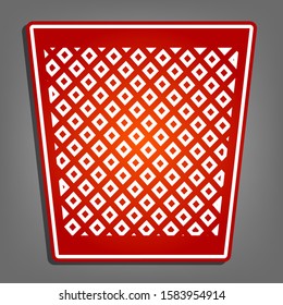 Trash sign illustration. Flat red icon with linear white icon with gray shadow at grayish background. Illustration.
