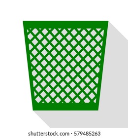 Trash sign illustration. Green icon with flat style shadow path.
