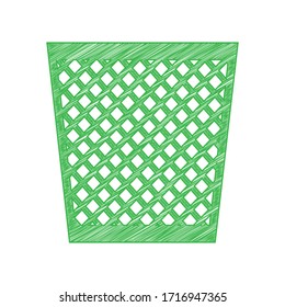 Trash sign illustration. Green scribble Icon with solid contour on white background. Illustration.