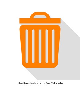 Trash sign illustration. Orange icon with flat style shadow path.