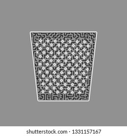 Trash sign illustration. Vector. Black maze filled icon with white border at gray background.