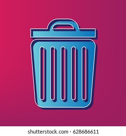 Trash sign illustration. Vector. Blue 3d printed icon on magenta background.