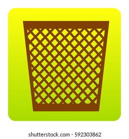 Trash sign illustration. Vector. Brown icon at green-yellow gradient square with rounded corners on white background. Isolated.
