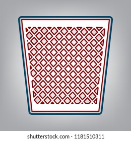 Trash sign illustration. Vector. Dark red, transparent and midnight green stroke of white icon at grayish background.