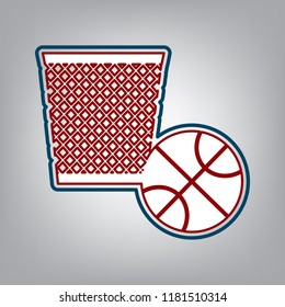 Trash sign illustration. Vector. Dark red, transparent and midnight green stroke of white icon at grayish background.