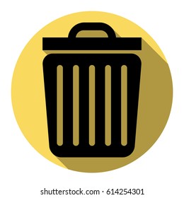 Trash sign illustration. Vector. Flat black icon with flat shadow on royal yellow circle with white background. Isolated.