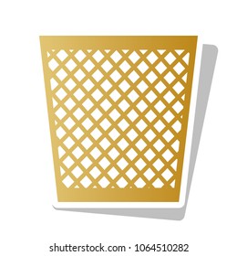 Trash sign illustration. Vector. Golden gradient icon with white contour and rotated gray shadow at white background.