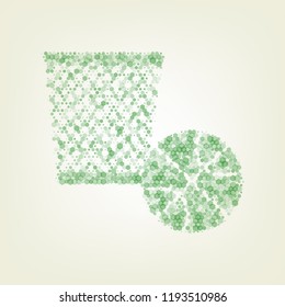 Trash sign illustration. Vector. Green hexagon rastered icon and noised opacity and size at light green background with central light.