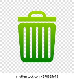 Trash sign illustration. Vector. Green gradient icon on transparent background.