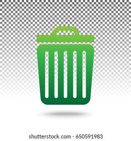 Trash sign illustration. Vector. Green gradient icon with shadow at bottom on transparent and white background.