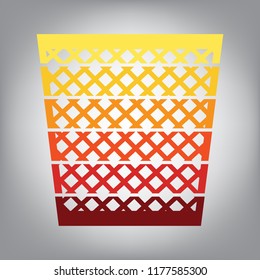 Trash sign illustration. Vector. Horizontally sliced icon with colors from sunny gradient in gray background.
